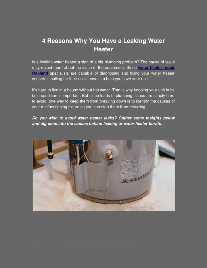 4 reasons why you have a leaking water heater