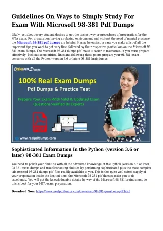 Practical Your Preparation By means of 98-381 Pdf Dumps
