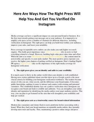 Here Are Ways How The Right Press Will Help You And Get You Verified On Instagram