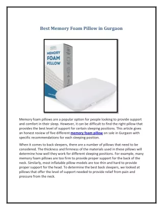 best memory foam pillow in gurgaon