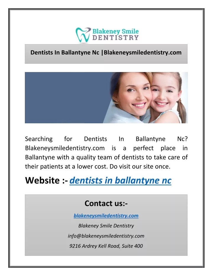 dentists in ballantyne nc blakeneysmiledentistry