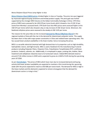 mono ethylene glycol prices jump higher in asia