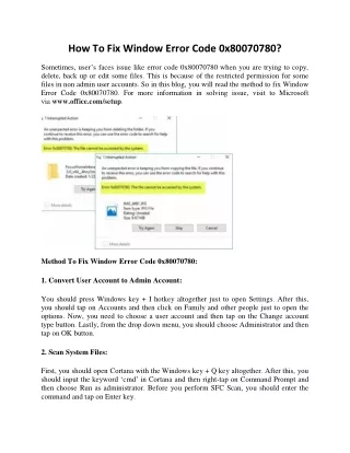 how to fix window error code 0x80070780