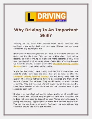 why driving is an important skill applying