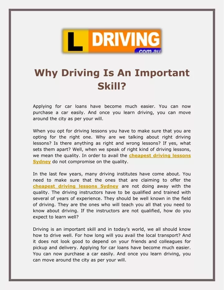 why driving is an important skill applying