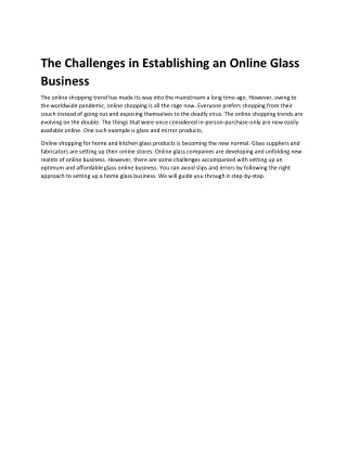 The Challenges in Establishing an Online Glass Business - RC3399