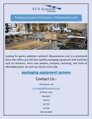 Packaging Equipment Systems | Afasystemsinc.com