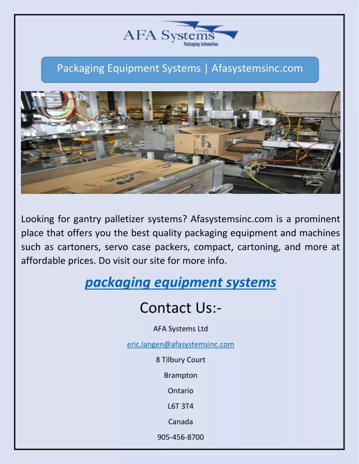 packaging equipment systems afasystemsinc com