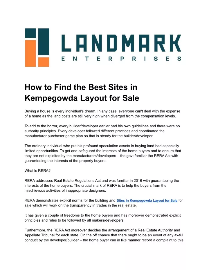 how to find the best sites in kempegowda layout