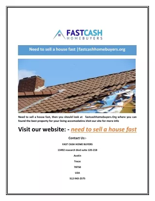 Need to sell a house fast |fastcashhomebuyers.org