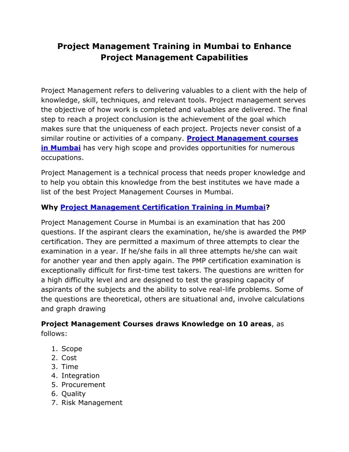 project management training in mumbai to enhance