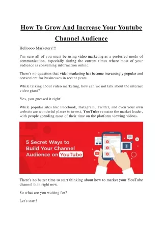How To Grow And Increase Your Youtube Channel Audience