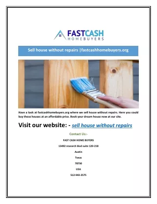 Sell house without repairs |fastcashhomebuyers.org