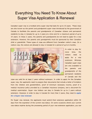 Everything You Need To Know About Super Visa Application & Renewal