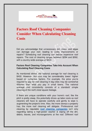 Factors Roof Cleaning Companies Consider When Calculating Cleaning Costs
