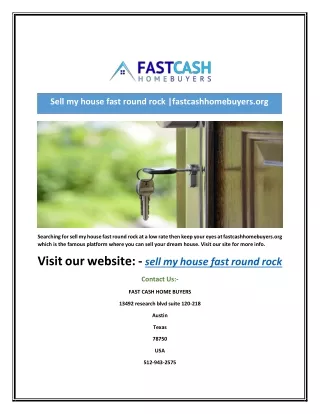 Sell my house fast round rock |fastcashhomebuyers.org