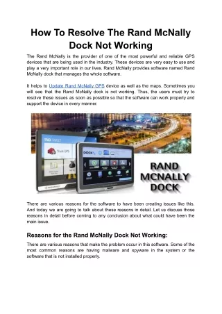 how to resolve the rand mcnally dock not working