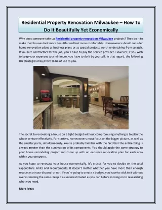 Residential Property Renovation Milwaukee – How To Do It Beautifully Yet Economi