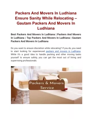 Packers And Movers In Ludhiana Ensure Sanity While Relocating – Gautam Packers And Movers In Ludhiana