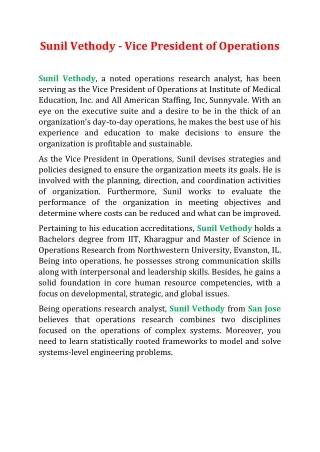 sunil vethody vice president of operations