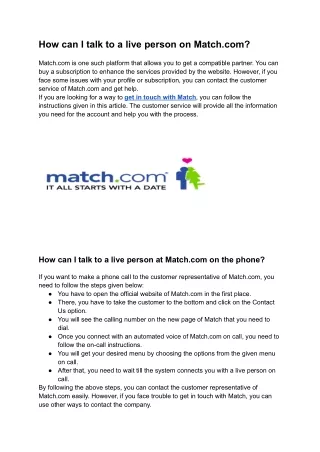 How Can I Talk to a Live Person on Match.com?