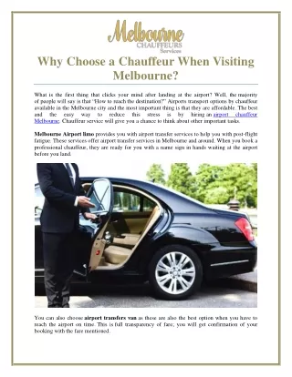 Why Choose a Chauffeur When Visiting Melbourne