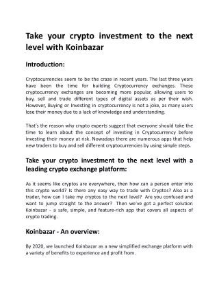 take your crypto investment to the next level