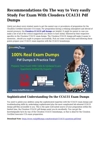 Sustainable CCA131 Dumps Pdf For Awesome Consequence