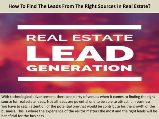 How To Find The Leads From The Right Sources In Real Estate?