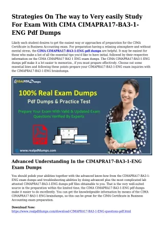 Sustainable CIMAPRA17-BA3-1-ENG Dumps Pdf For Incredible End result