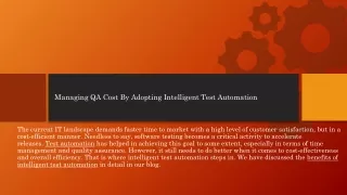 managing qa cost by adopting intelligent test automation