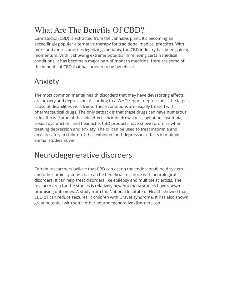 what are the benefits of cbd cannabidiol