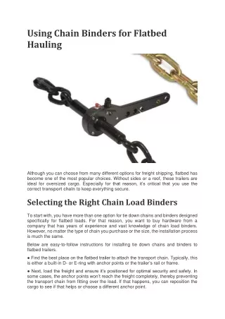 Using Chain Binders for Flatbed Hauling