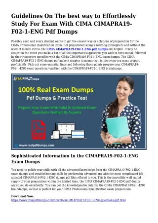 Worthwhile Preparation With the Support Of CIMAPRA19-F02-1-ENG Dumps Pdf