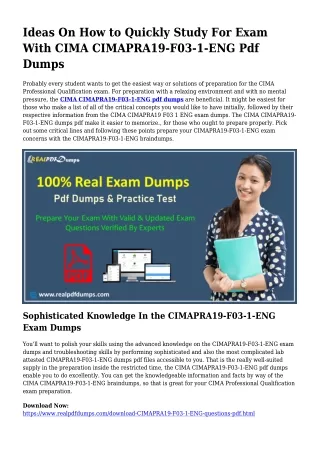 Precious Preparing With the Aid Of CIMAPRA19-F03-1-ENG Dumps Pdf