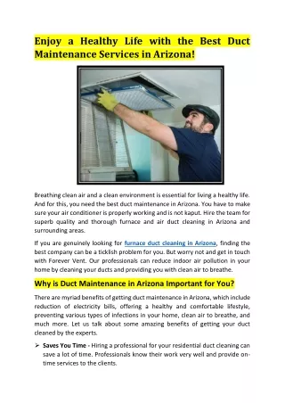 Enjoy A Healthy Life With The Best Furnace Duct Cleaning In Arizona!