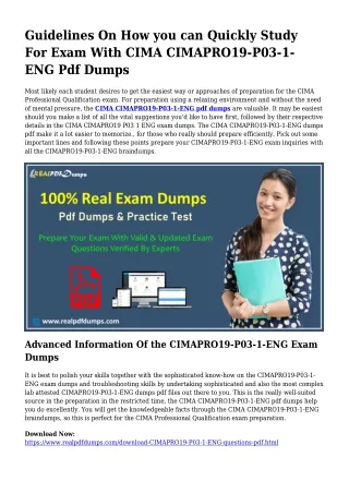 Feasible Your Preparation By means of CIMAPRO19-P03-1-ENG Pdf Dumps