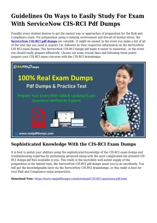 CIS-RCI PDF Dumps To Solve Planning Troubles