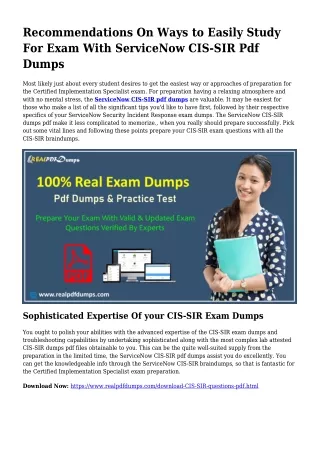 CIS-SIR Pdf Dumps The Sensible Planning Resource