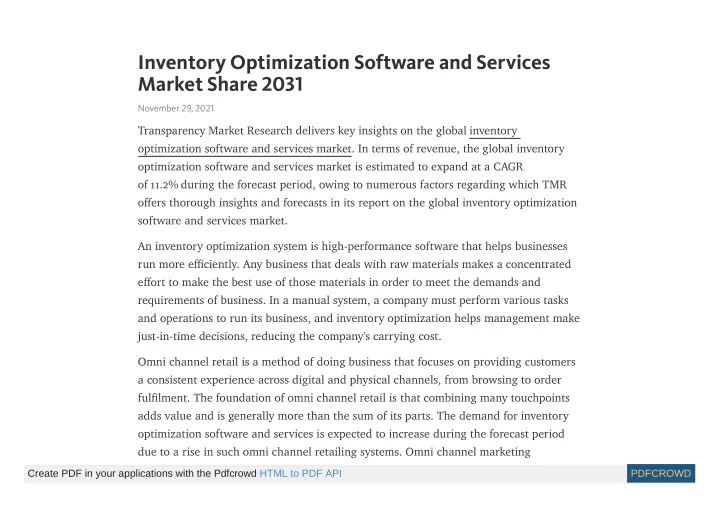 inventory optimization software and services