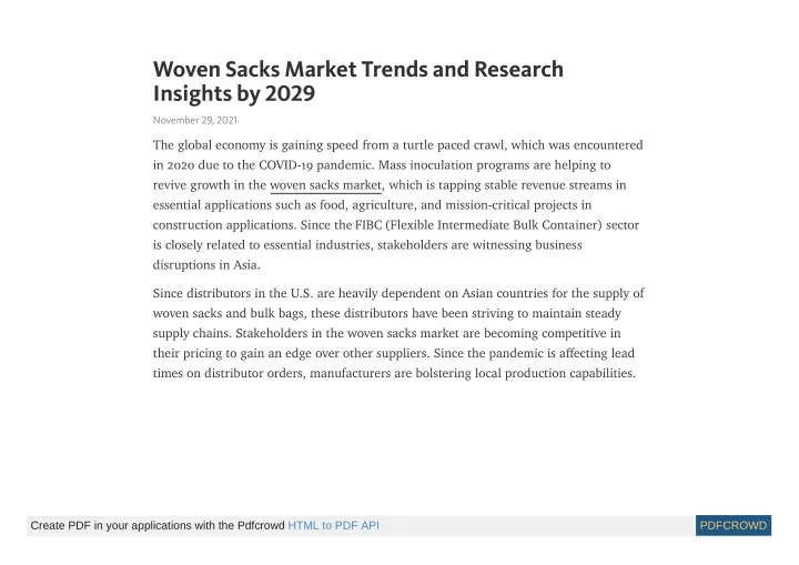 woven sacks market trends and research insights