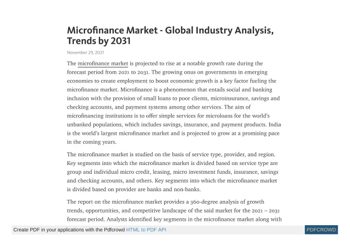 micro nance market global industry analysis