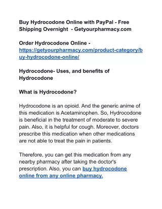 Buy Hydrocodone Online with PayPal - Free Shipping Overnight  - Getyourpharmacy.