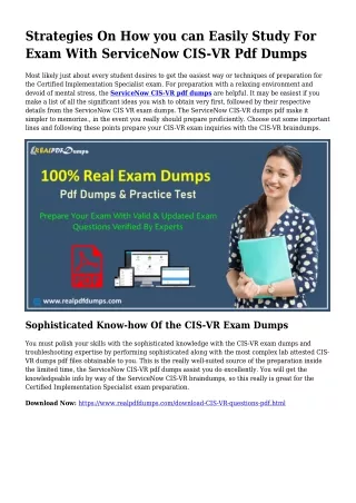 Worthwhile Preparation Via the Support Of CIS-VR Dumps Pdf