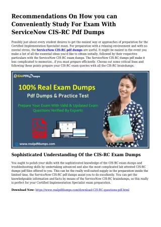 Polish Your Skills While using the Aid Of CIS-RC Pdf Dumps