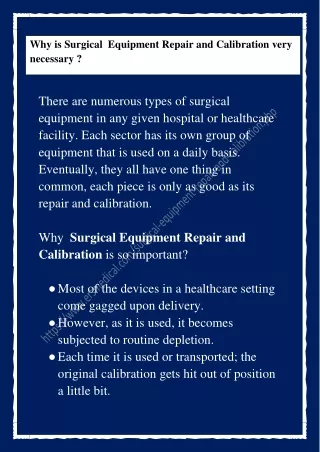 Why is Surgical  Equipment Repair and Calibration very necessary ?