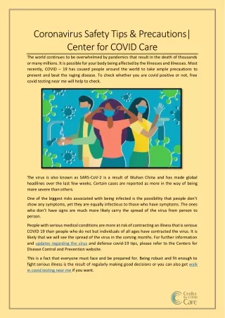 Coronavirus Safety Tips & Precautions| Center for COVID Care