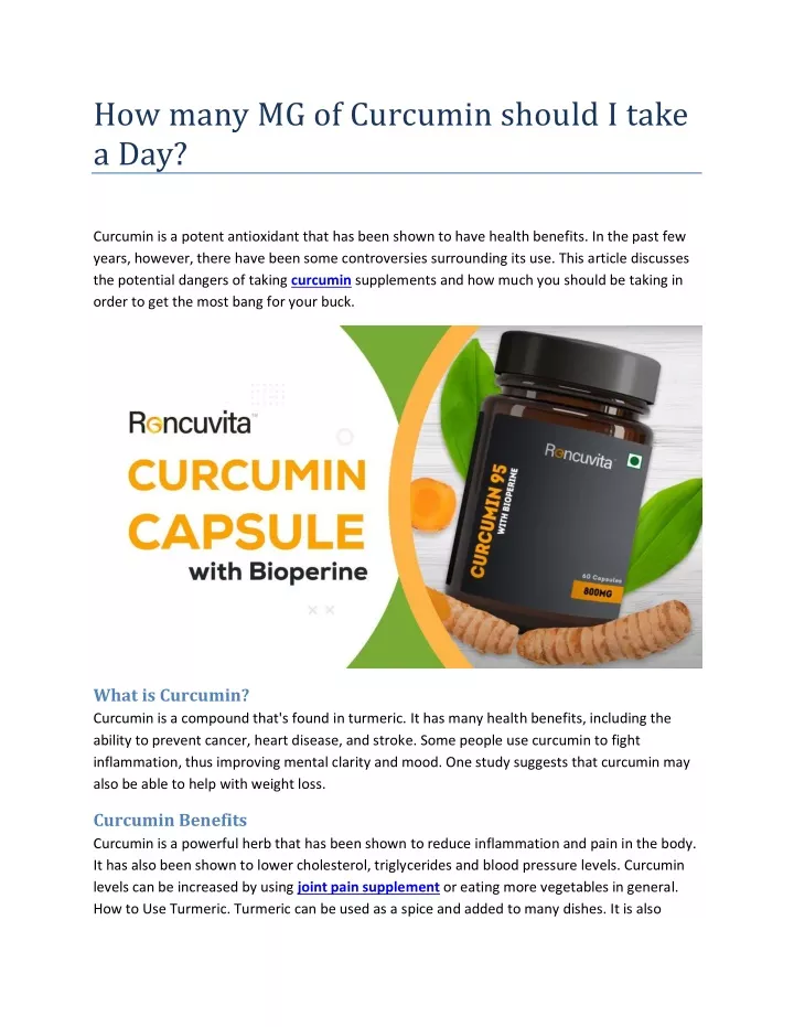 how many mg of curcumin should i take a day