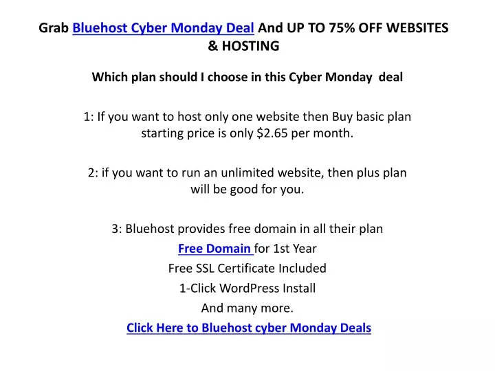 grab bluehost cyber monday deal and up to 75 off websites hosting