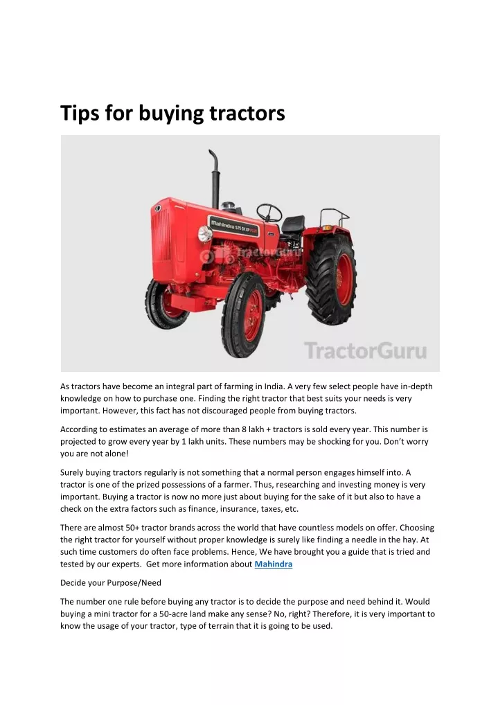 tips for buying tractors